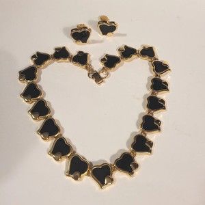 Gold and Black Heart Link Necklace with Matching Studs